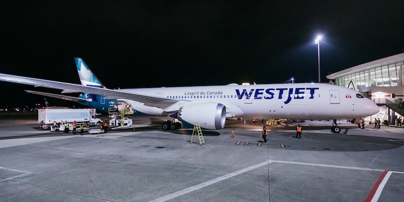 New WestJet plane takes off from airport