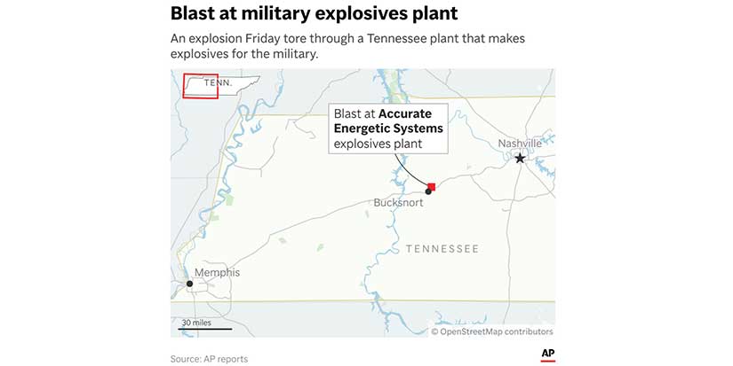 Blast at a Tennessee explosives plant leaves multiple people dead and missing, sheriff says