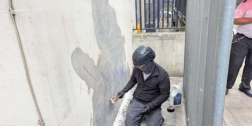 Banksy mural of a judge beating a protester is scrubbed from London court