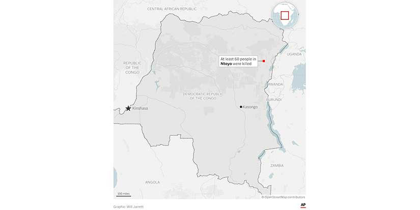 At least 60 people killed in a rebel attack on funeral ceremony in eastern Congo