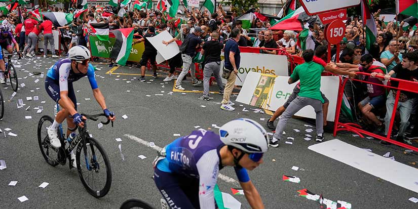 Spanish Vuelta stage cut short because of disruption by pro-Palestinian protesters near finish line
